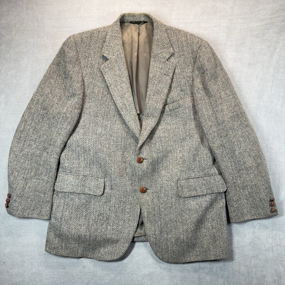 Vintage Baskin Harris Tweed Blazer Chest Size 44 Gray Herringbone Union Made